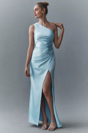 A-line One Shoulder Floor-Length Satin Bridesmaid Dress