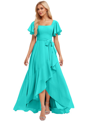 A-line Square-Neck Floor-Length Chiffon Bridesmaid Dress With Ruffle