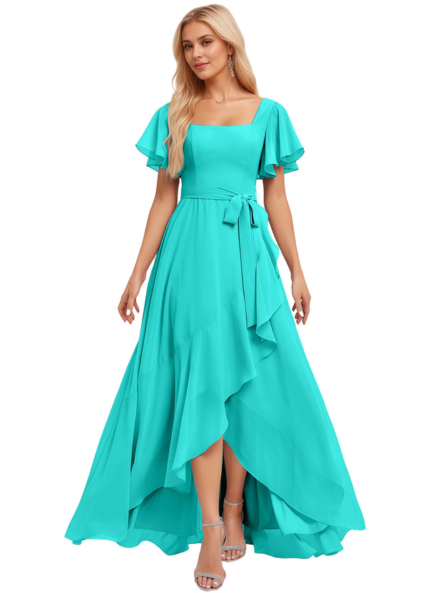 A-line Square-Neck Floor-Length Chiffon Bridesmaid Dress With Ruffle