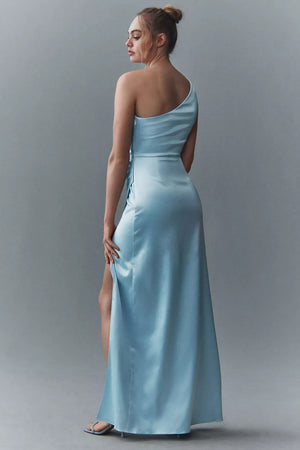 A-line One Shoulder Floor-Length Satin Bridesmaid Dress