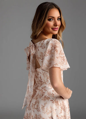 A-line V-Neck Floor-Length Chiffon Floral Bridesmaid Dress