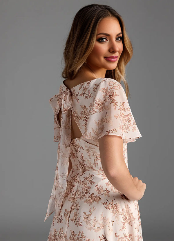 A-line V-Neck Floor-Length Chiffon Floral Bridesmaid Dress