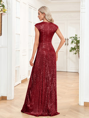 Sequin V-Neck Sleeveless A-Line Floor Length Prom/Evening Dress