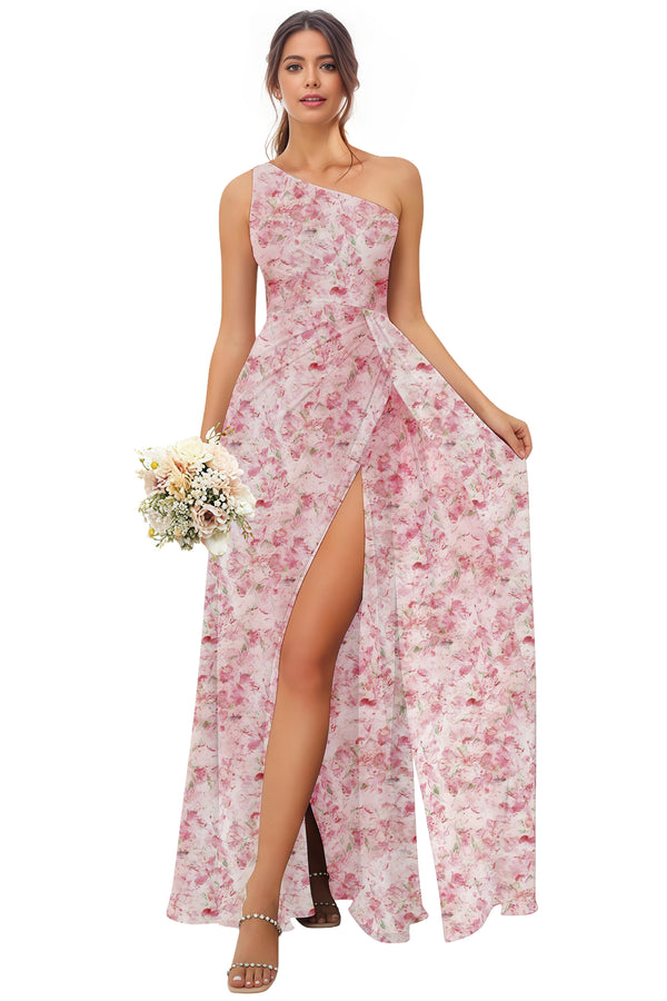 A-line One Shoulder Floor-Length Chiffon Bridesmaid Dress With Ruffle