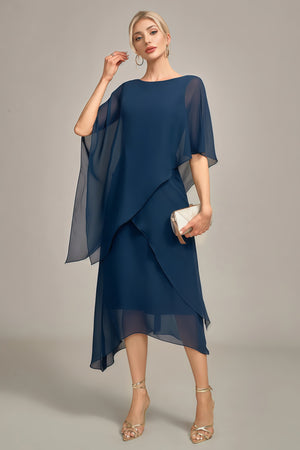 A-line Scoop Tea-Length Chiffon Mother of the Bride Dress