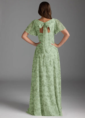 A-line V-Neck Floor-Length Chiffon Floral Bridesmaid Dress