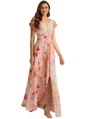 A-line V-Neck Floor-Length Chiffon Bridesmaid Dress With Ruffle