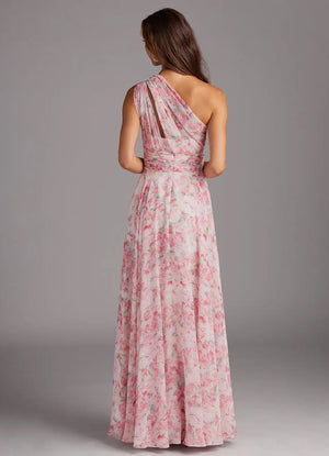 A-line One Shoulder Floor-Length Chiffon Bridesmaid Dress With Slit