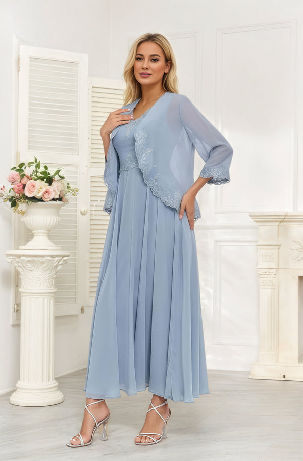 A-line Scoop Knee-Length Lace Chiffon Mother of the Bride Dress With Sequins