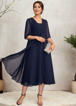 Empire Square Knee-Length Chiffon Mother of the Bride Dress