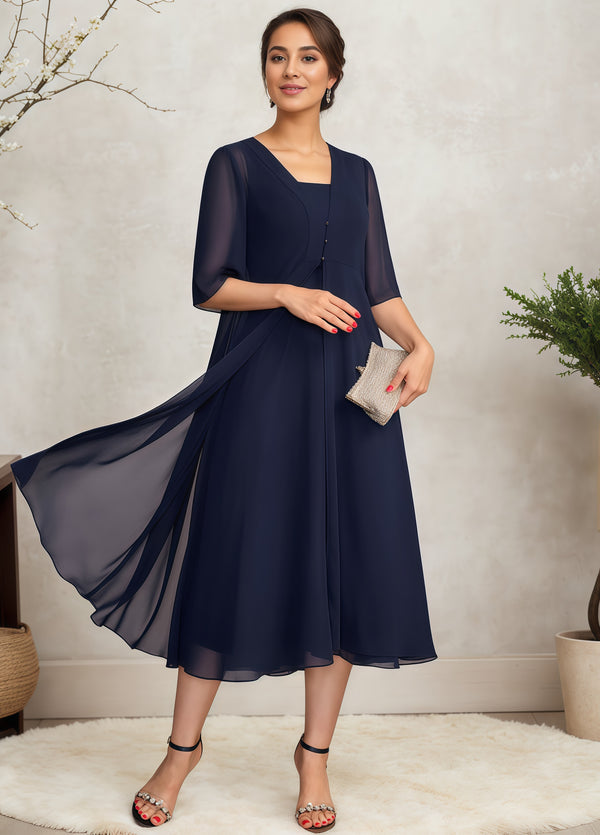 Empire Square Knee-Length Chiffon Mother of the Bride Dress
