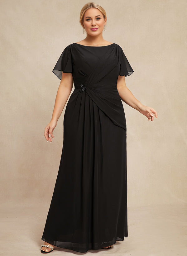 A-line Scoop Ankle-Length Chiffon Mother of the Bride Dress With Beading Pleated