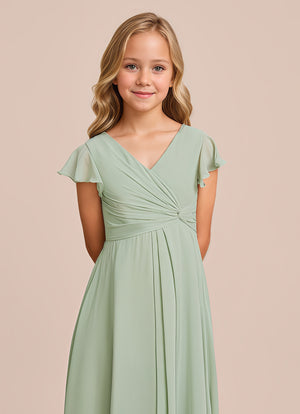 A-line V-Neck Asymmetrical Chiffon Junior Bridesmaid Dress