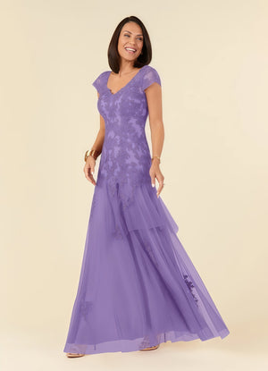 Trumpet/Mermaid V-Neck Floor-Length Lace Tulle Mother of the Bride Dress