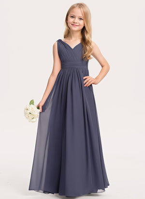 A-line V-Neck Floor-Length Chiffon Junior Bridesmaid Dress
