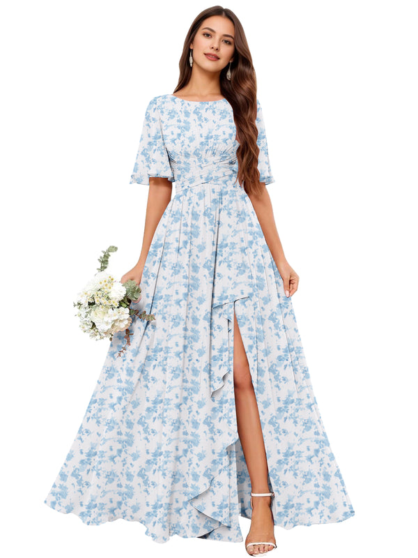 A-line Scoop Floor-Length Chiffon Bridesmaid Dress With Slit