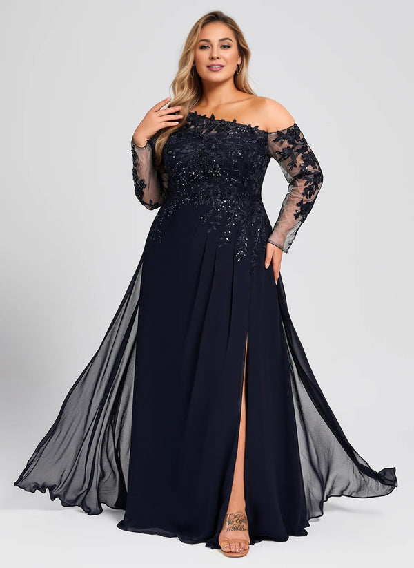 Trumpet/Mermaid Asymmetrical Illusion Floor-Length Lace Chiffon Evening Dress With Sequins