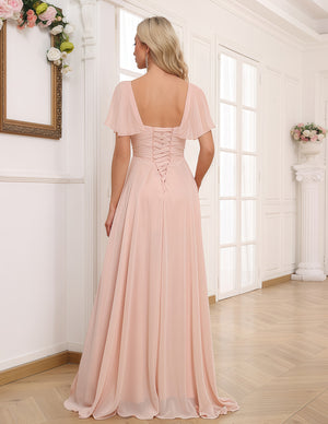 A-line Square Asymmetrical Chiffon Bridesmaid Dress