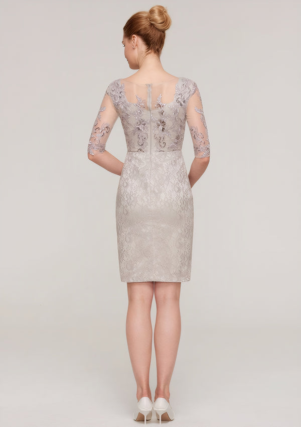 Sheath/Column Bateau Half Sleeve Knee-Length Lace Mother of the Bride Dress With Sequins Appliqued