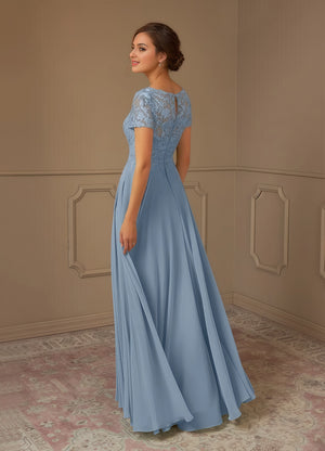 A-line Scoop Illusion Floor-Length Lace Chiffon Mother of the Bride Dress With Sequins