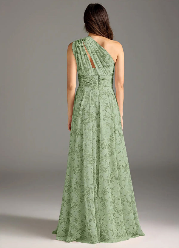 A-line One Shoulder Floor-Length Chiffon Bridesmaid Dress With Slit