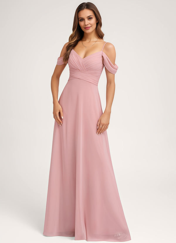 A-line Cold Shoulder Floor-Length Chiffon Bridesmaid Dress
