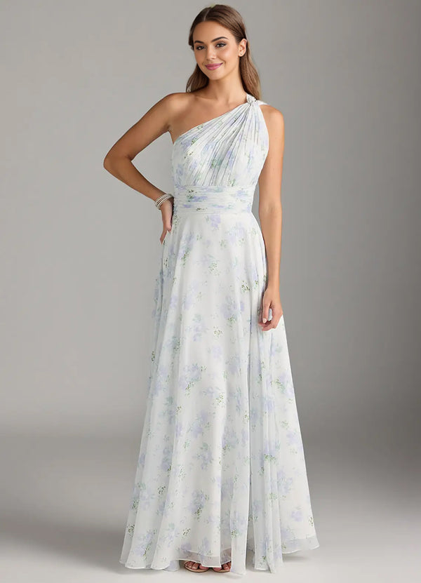 A-line One Shoulder Floor-Length Chiffon Bridesmaid Dress With Slit