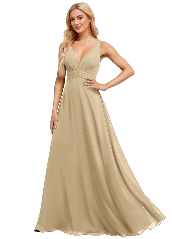 A-line V-Neck Floor-Length Chiffon Bridesmaid Dress