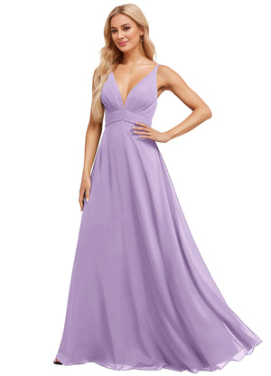 A-line V-Neck Floor-Length Chiffon Bridesmaid Dress