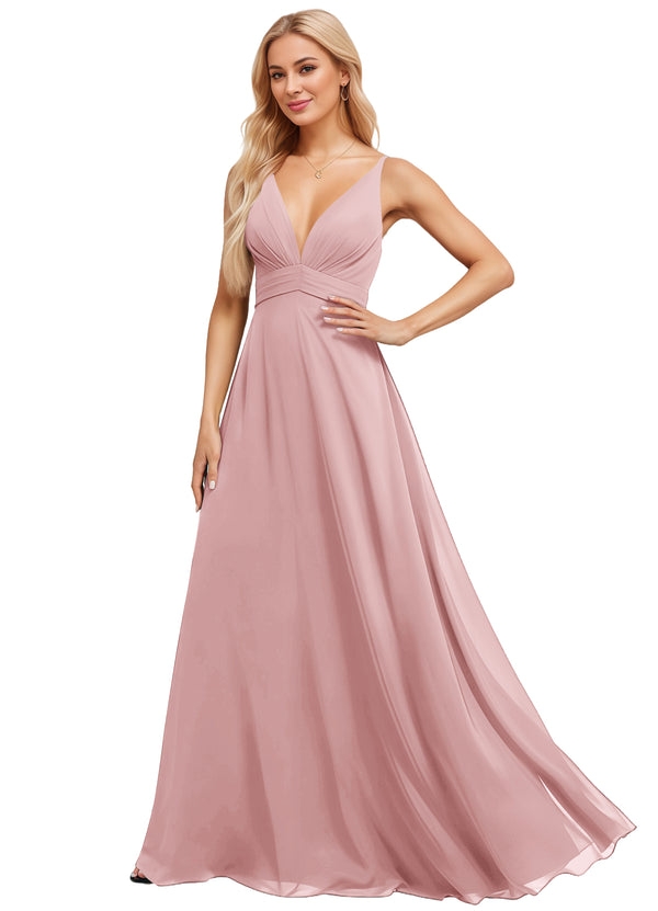 A-line V-Neck Floor-Length Chiffon Bridesmaid Dress