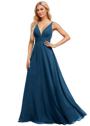 A-line V-Neck Floor-Length Chiffon Bridesmaid Dress