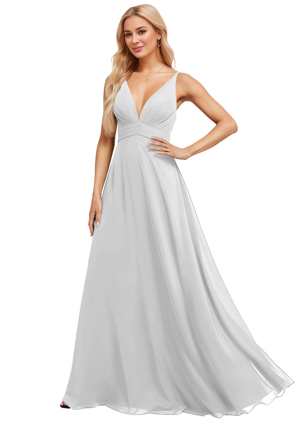 A-line V-Neck Floor-Length Chiffon Bridesmaid Dress