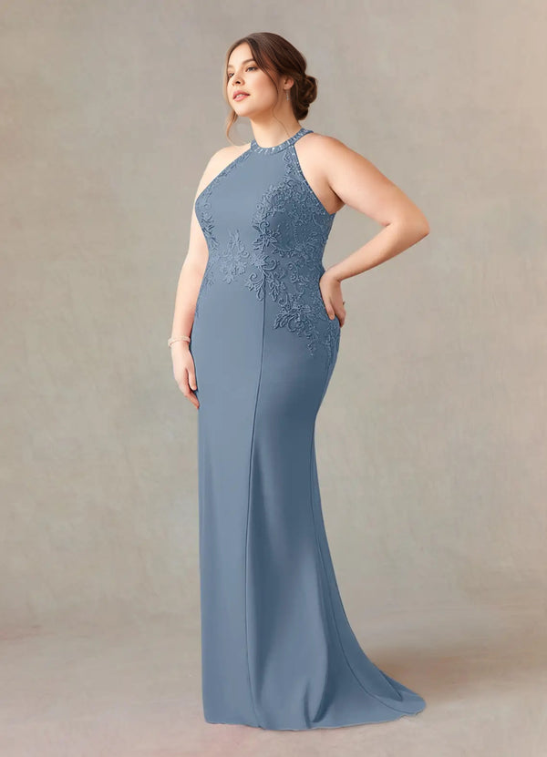 Mermaid Halter Lace Stretch Crepe Mother of bridesmaid Dress