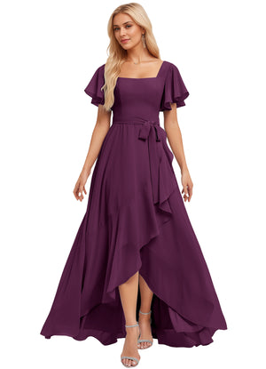 A-line Square-Neck Floor-Length Chiffon Bridesmaid Dress With Ruffle