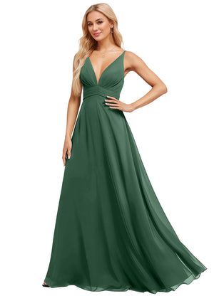 A-line V-Neck Floor-Length Chiffon Bridesmaid Dress