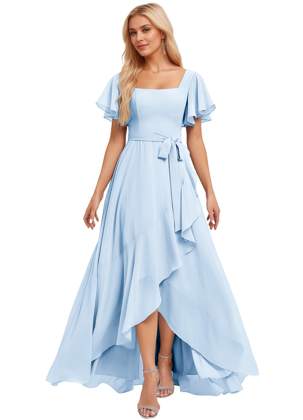 A-line Square-Neck Floor-Length Chiffon Bridesmaid Dress With Ruffle