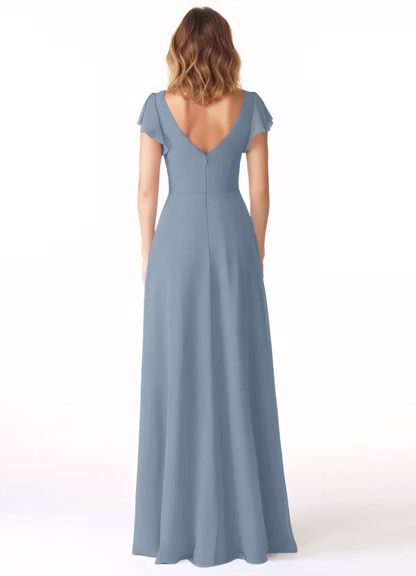 A-line V-Neck Floor-Length Chiffon Bridesmaid Dress With Ruffle