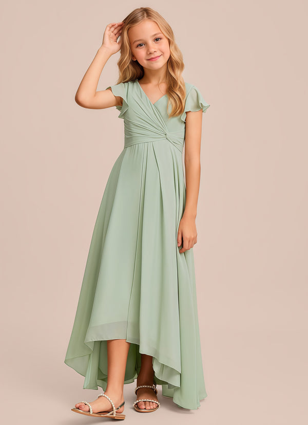 A-line V-Neck Asymmetrical Chiffon Junior Bridesmaid Dress