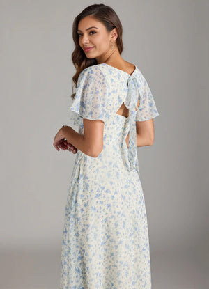 A-line V-Neck Floor-Length Chiffon Floral Bridesmaid Dress