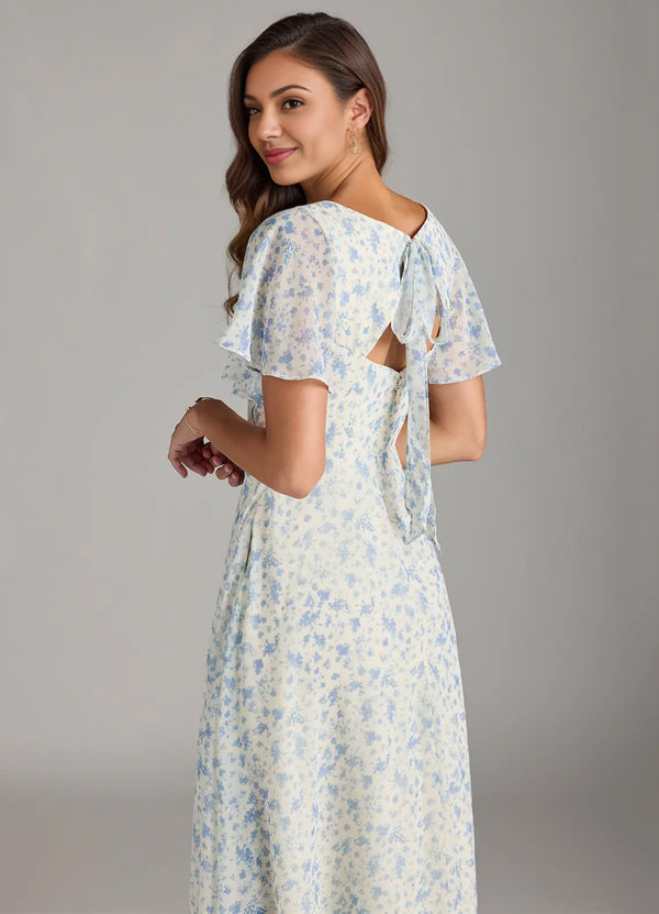 A-line V-Neck Floor-Length Chiffon Floral Bridesmaid Dress