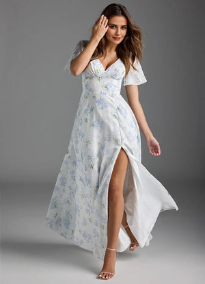A-line V-Neck Floor-Length Chiffon Floral Bridesmaid Dress