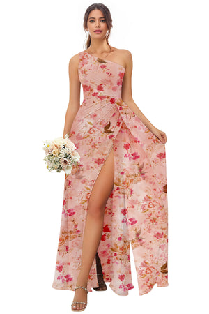 A-line One Shoulder Floor-Length Chiffon Bridesmaid Dress With Ruffle
