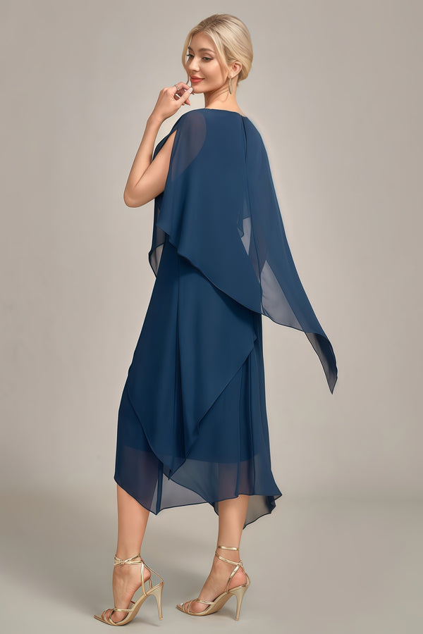 A-line Scoop Tea-Length Chiffon Mother of the Bride Dress