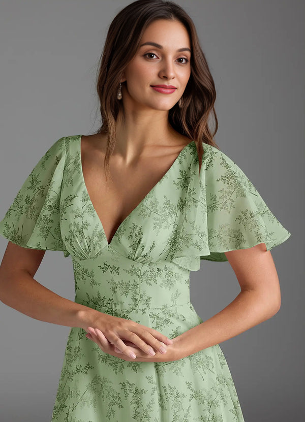 A-line V-Neck Floor-Length Chiffon Floral Bridesmaid Dress