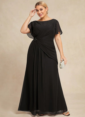 A-line Scoop Ankle-Length Chiffon Mother of the Bride Dress With Beading Pleated