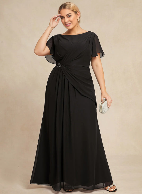 A-line Scoop Ankle-Length Chiffon Mother of the Bride Dress With Beading Pleated