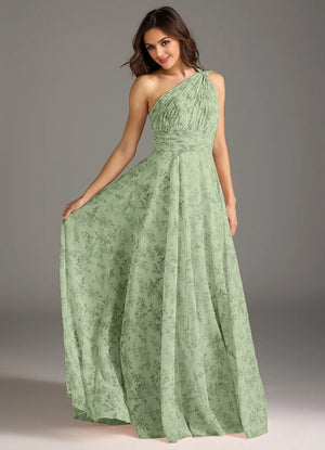 A-line One Shoulder Floor-Length Chiffon Bridesmaid Dress With Slit