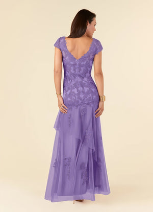 Trumpet/Mermaid V-Neck Floor-Length Lace Tulle Mother of the Bride Dress