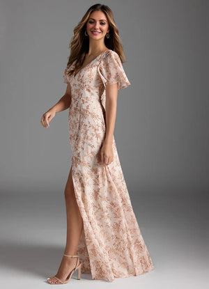 A-line V-Neck Floor-Length Chiffon Floral Bridesmaid Dress