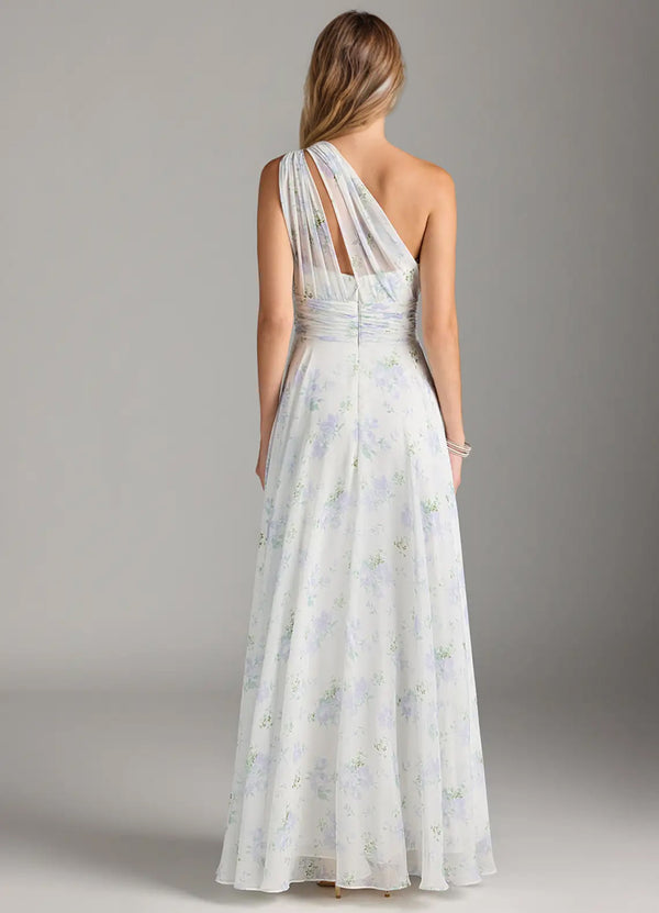 A-line One Shoulder Floor-Length Chiffon Bridesmaid Dress With Slit